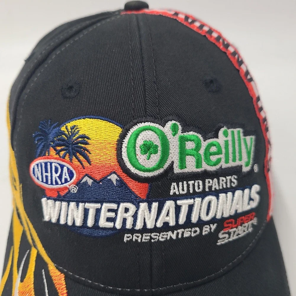 NHRA Hat Adjustable Black Orange 2012 Winter Nationals Drag Racing Flames Men